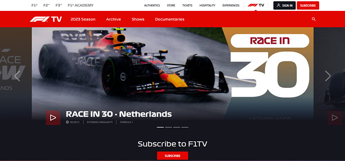 F1TVの画面